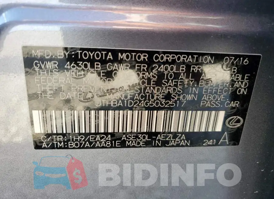 JTHBA1D24G5032517 Photo# 13