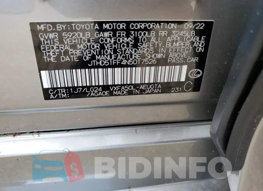JTHD51FF4N5017526 Photo# 12