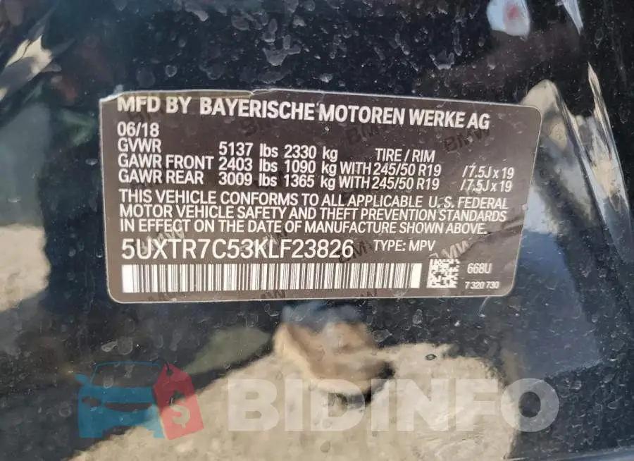 5UXTR7C53KLF23826 Photo# 13
