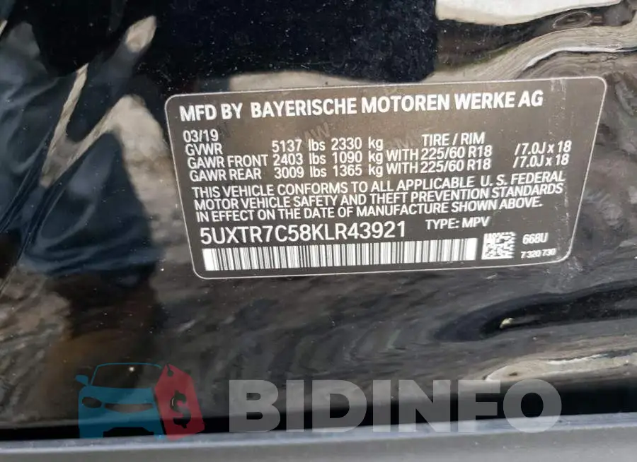 5UXTR7C58KLR43921 Photo# 13