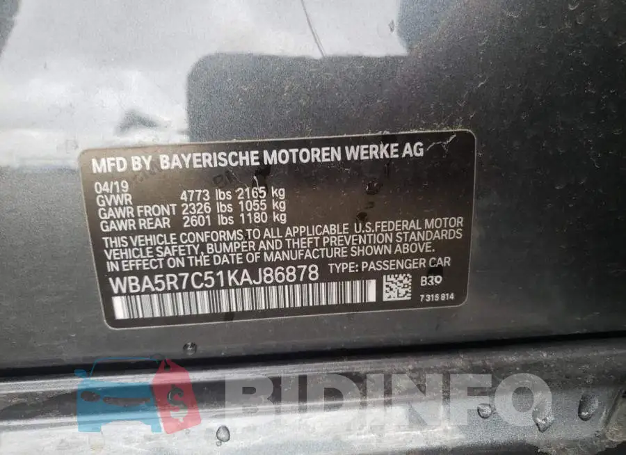 WBA5R7C51KAJ86878 Photo# 12