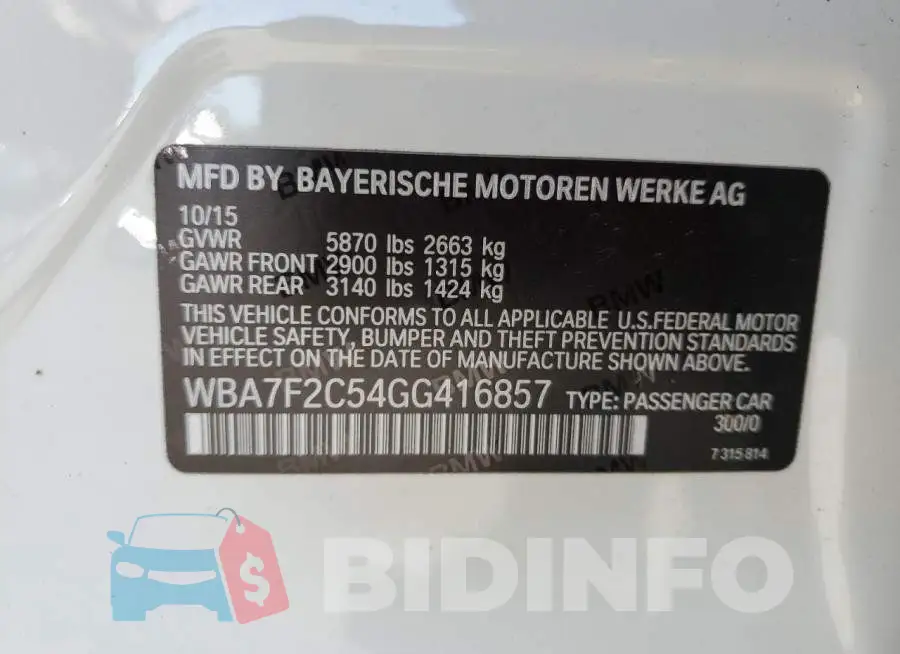 WBA7F2C54GG416857 Photo# 12