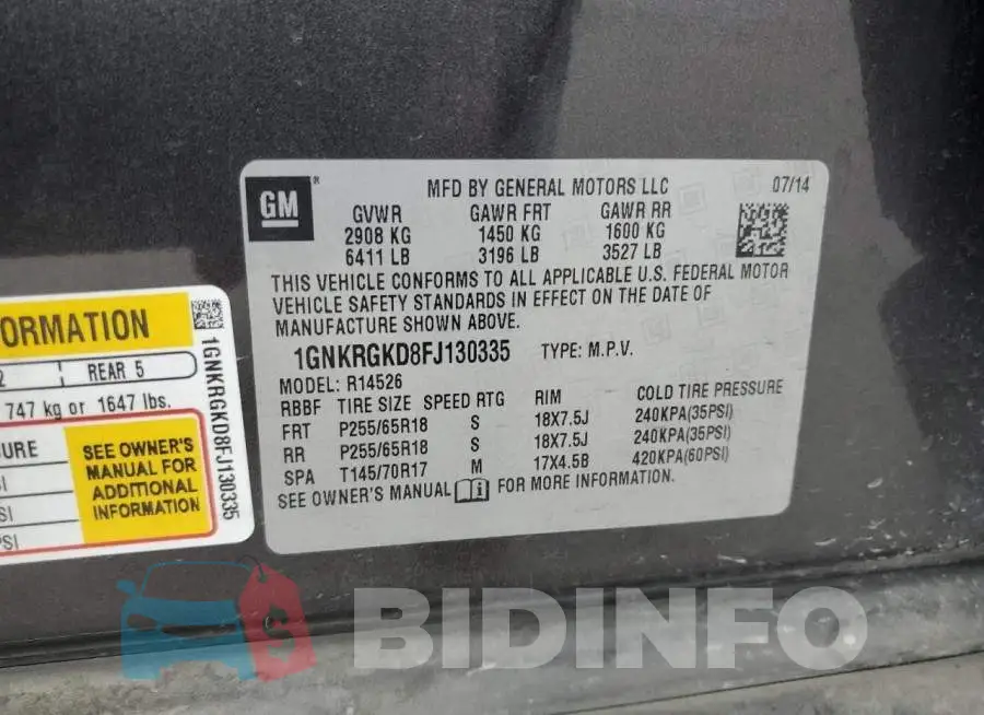 1GNKRGKD8FJ130335 Photo# 12