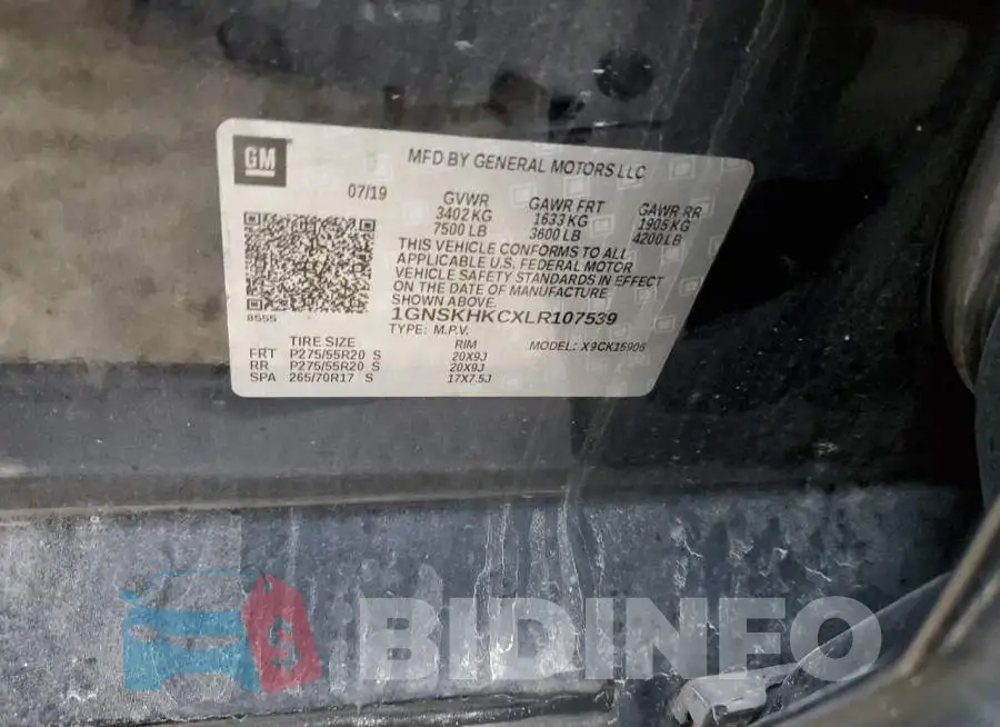 1GNSKHKCXLR107539 Photo# 12