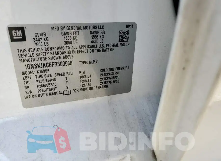 1GNSKJKC6FR309936 Photo# 13