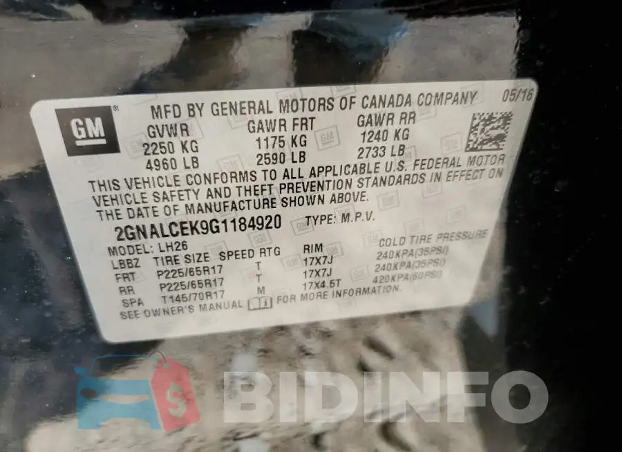 2GNALCEK9G1184920 Photo# 12