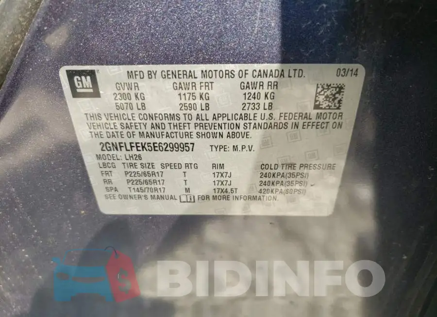 2GNFLFEK5E6299957 Photo# 12
