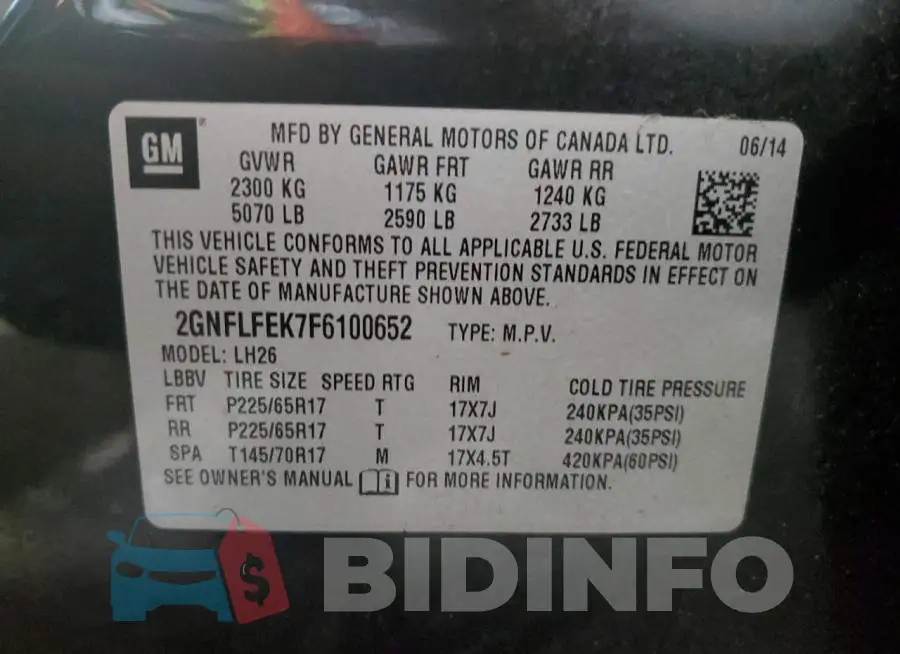2GNFLFEK7F6100652 Photo# 13