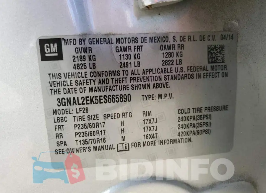 3GNAL2EK5ES665890 Photo# 14