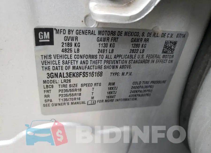 3GNAL3EK8FS516168 Photo# 13
