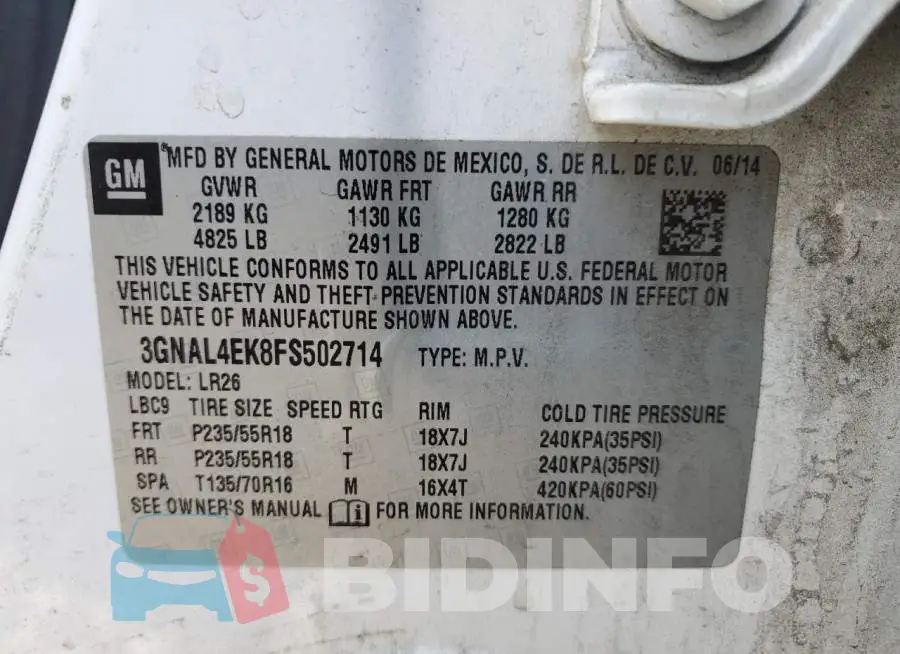 3GNAL4EK8FS502714 Photo# 13