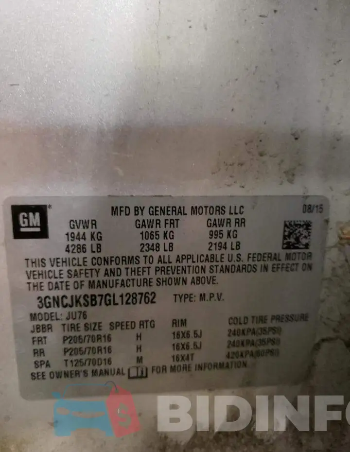 3GNCJKSB7GL128762 Photo# 12