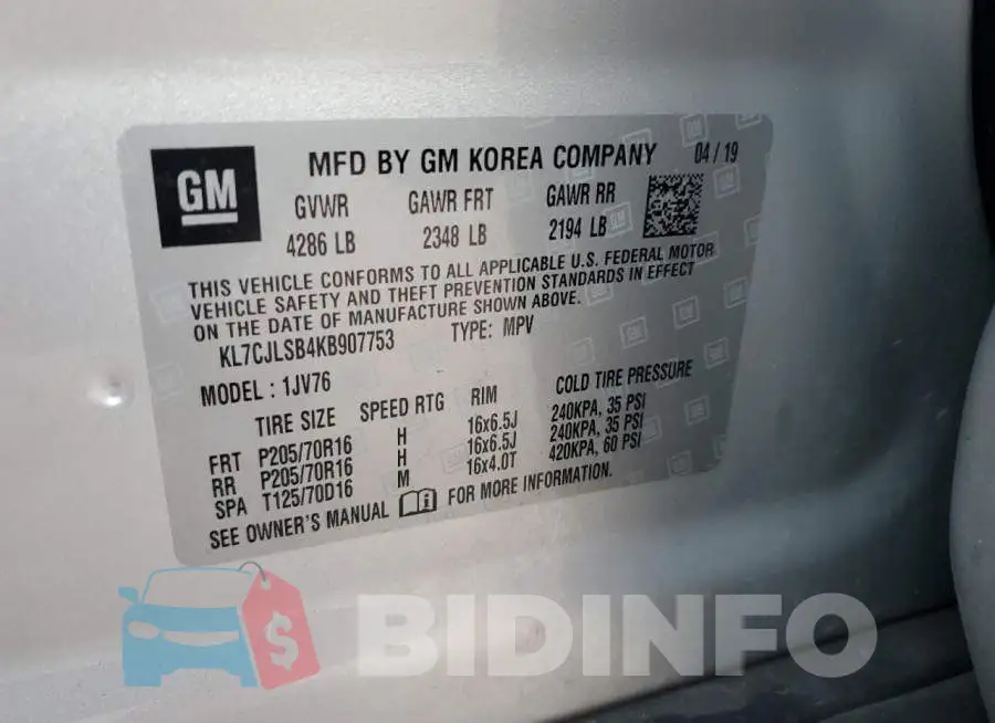 KL7CJLSB4KB907753 Photo# 12