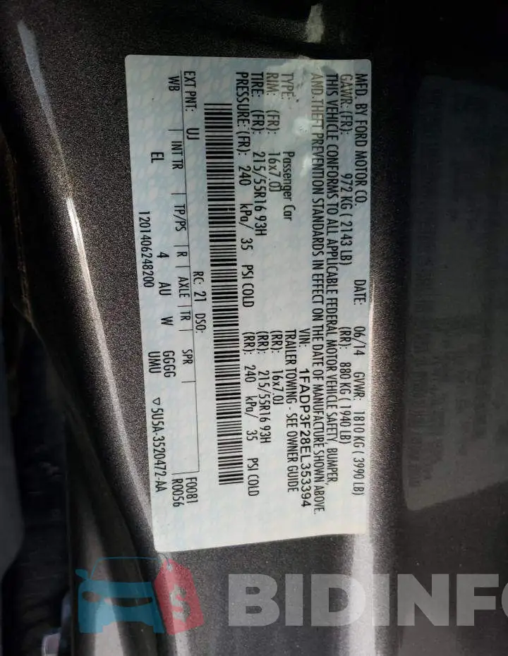 1FADP3F28EL353394 Photo# 12