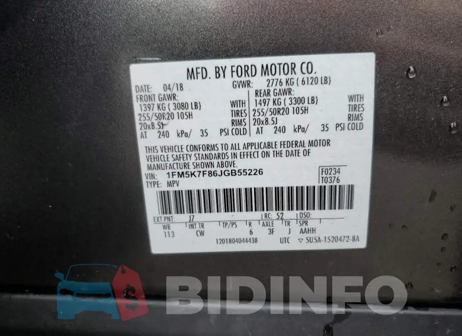1FM5K7F86JGB55226 Photo# 14