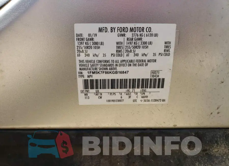 1FM5K7F86KGB16847 Photo# 13