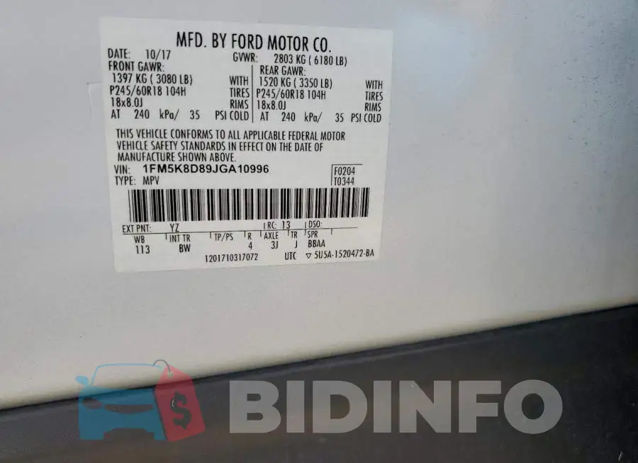 1FM5K8D89JGA10996 Photo# 14