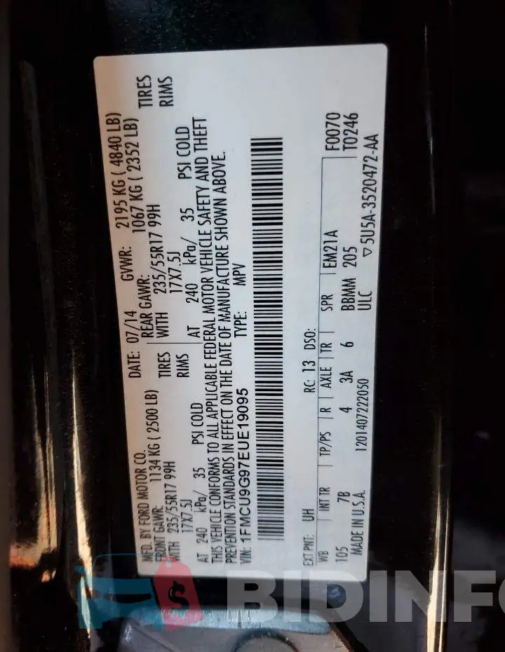 1FMCU9G97EUE19095 Photo# 12