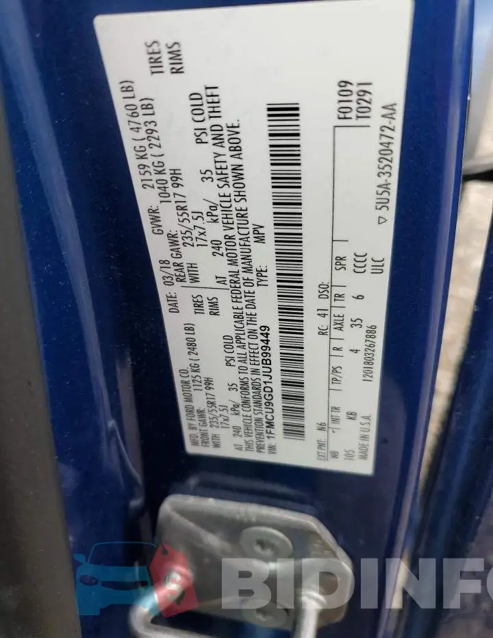 1FMCU9GD1JUB99449 Photo# 13