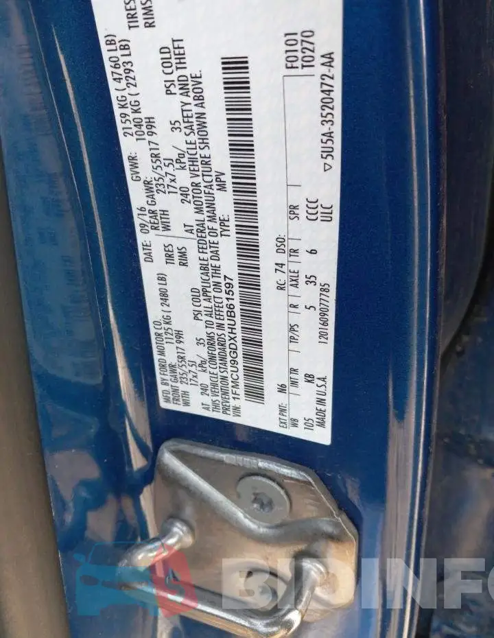 1FMCU9GDXHUB61597 Photo# 12
