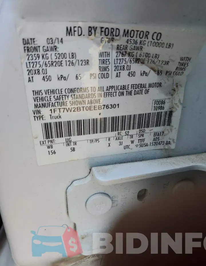 1FT7W2BT0EEB76301 Photo# 12