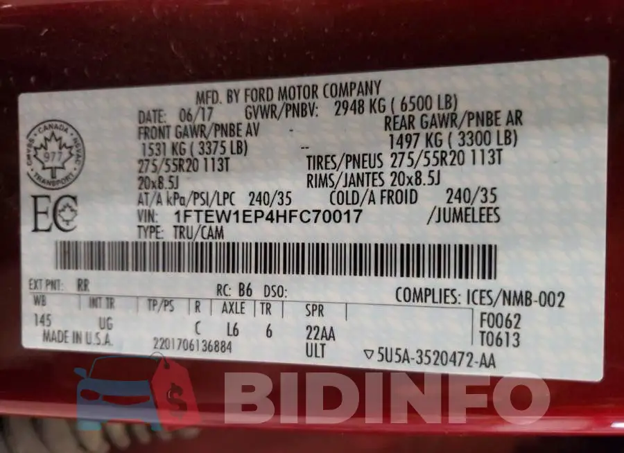 1FTEW1EP4HFC70017 Photo# 12