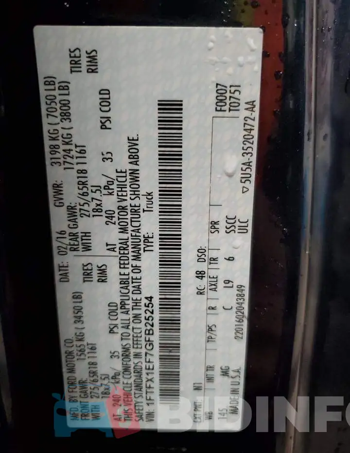 1FTFX1EF7GFB25254 Photo# 12