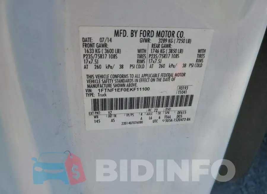 1FTNF1EF0EKF11100 Photo# 12