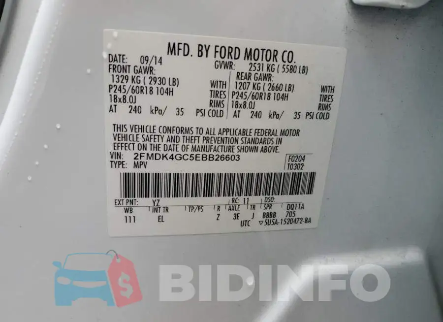 2FMDK4GC5EBB26603 Photo# 13