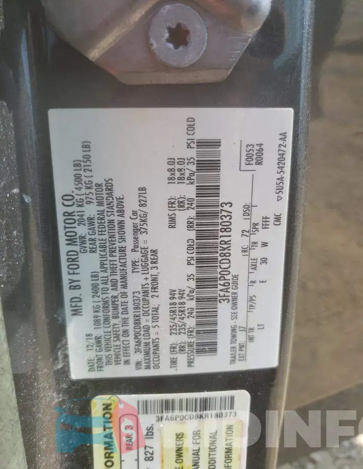 3FA6P0CD8KR180373 Photo# 12