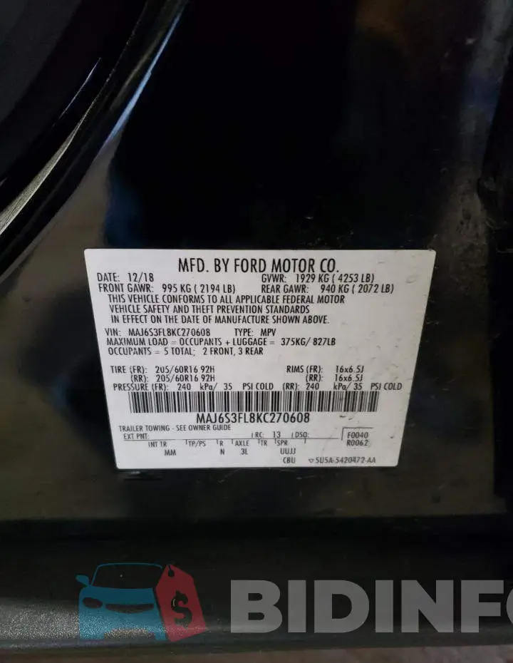 MAJ6S3FL8KC270608 Photo# 13