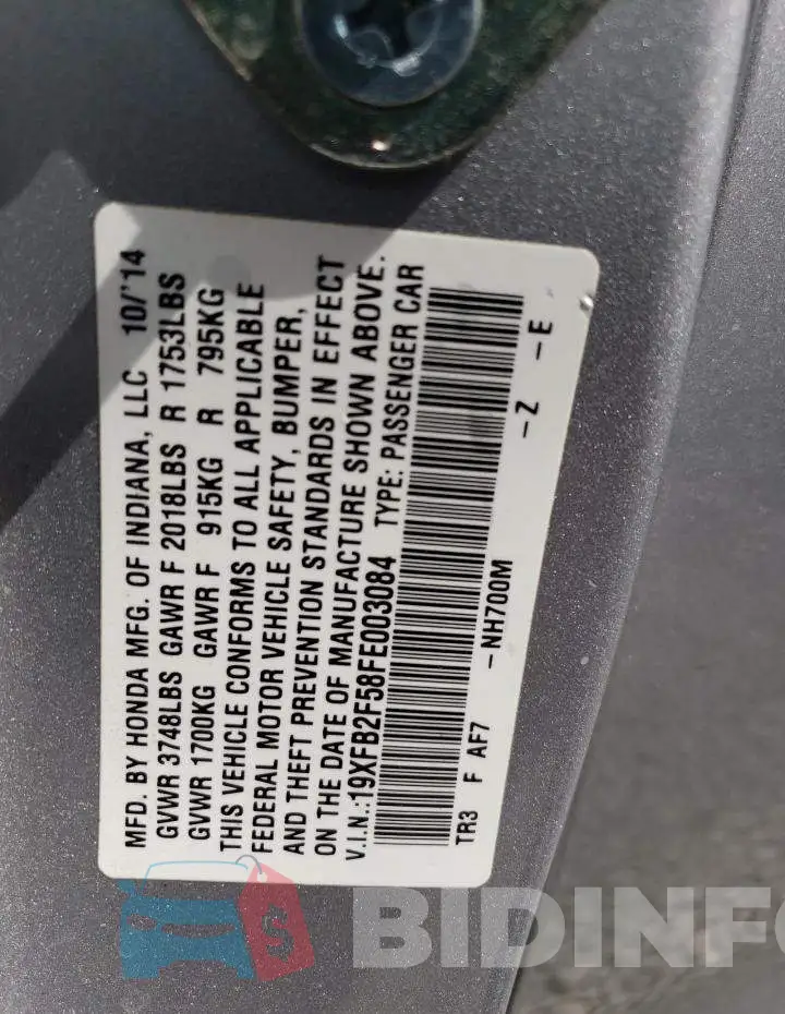 19XFB2F58FE003084 Photo# 12