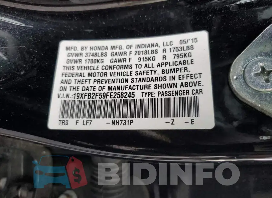 19XFB2F59FE258245 Photo# 13