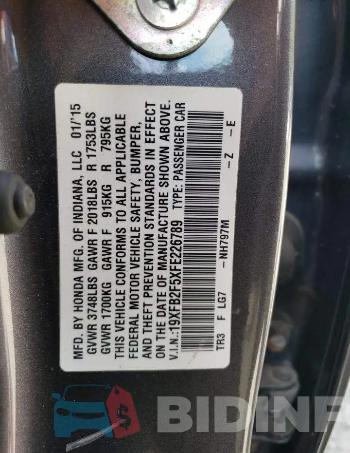 19XFB2F5XFE226789 Photo# 12