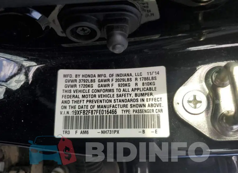 19XFB2F87FE016466 Photo# 12