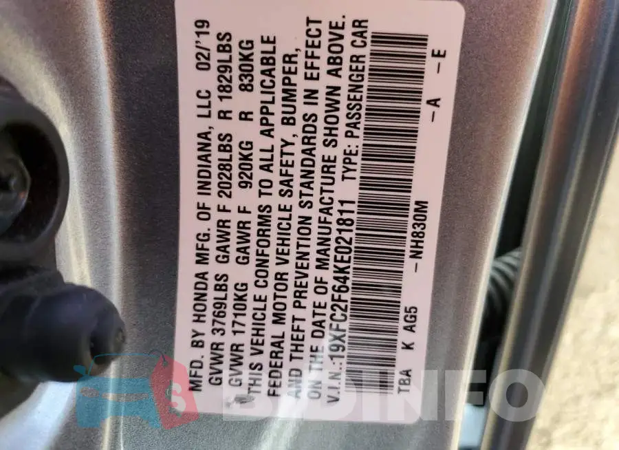 19XFC2F64KE021811 Photo# 10