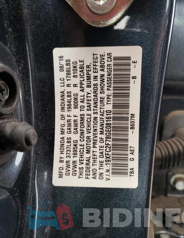 19XFC2F78GE081610 Photo# 12