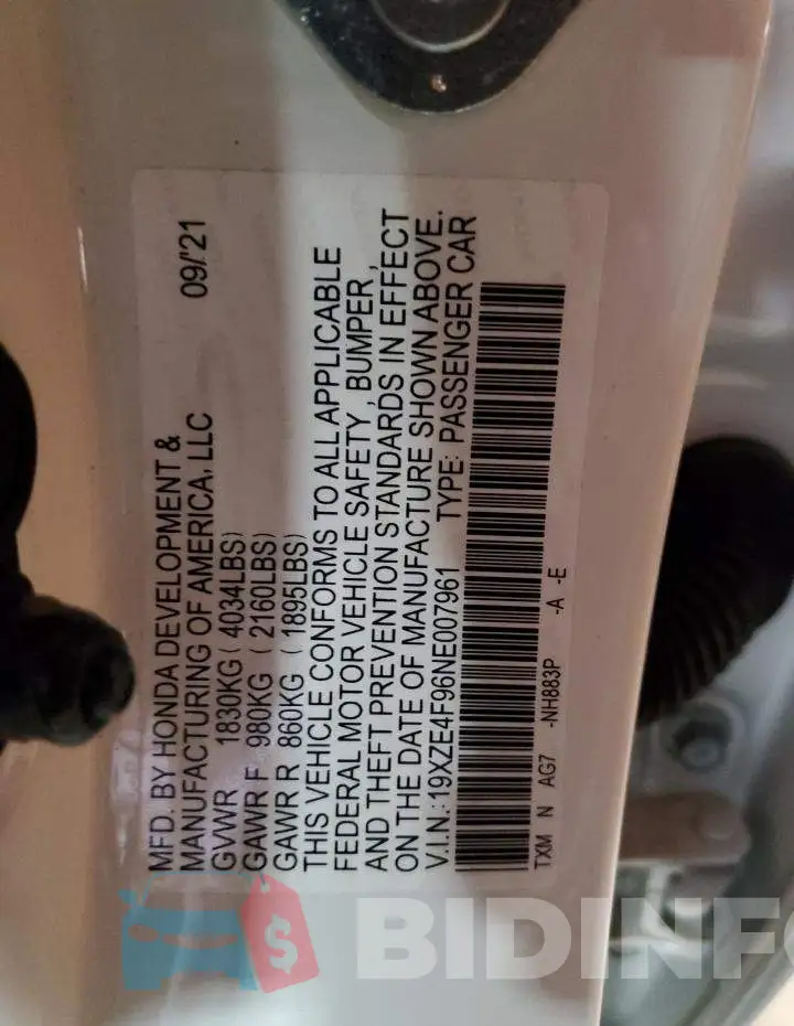 19XZE4F96NE007961 Photo# 13