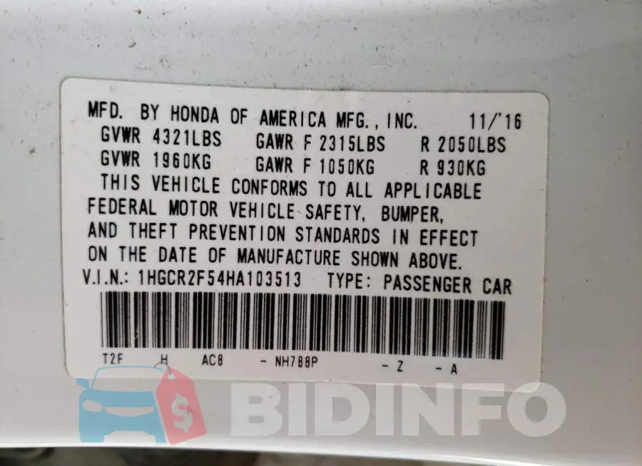 1HGCR2F54HA103513 Photo# 13