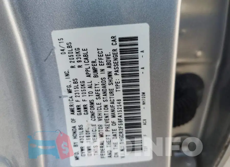 1HGCR2F58FA152548 Photo# 12
