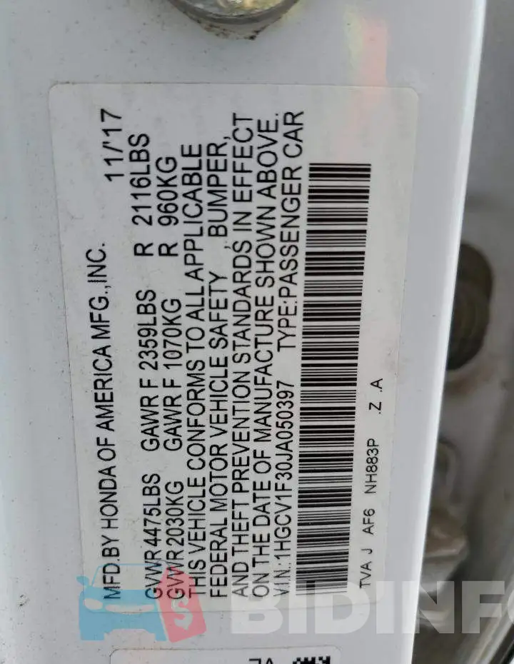 1HGCV1F30JA050397 Photo# 12