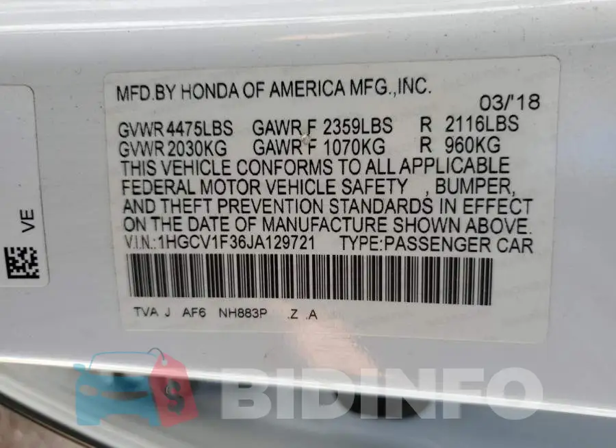 1HGCV1F36JA129721 Photo# 12