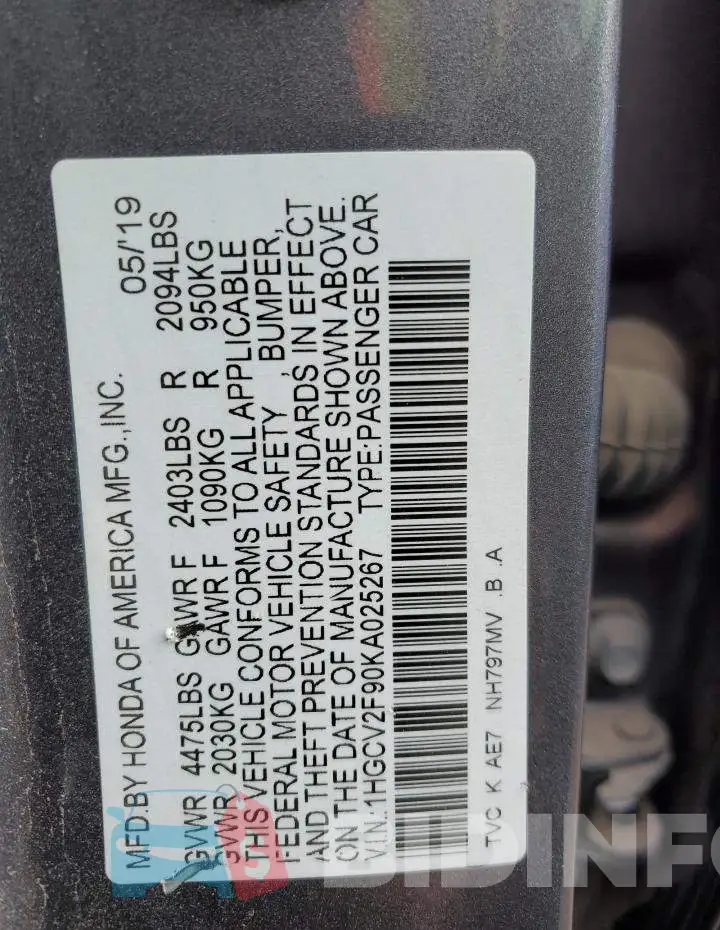 1HGCV2F90KA025267 Photo# 12