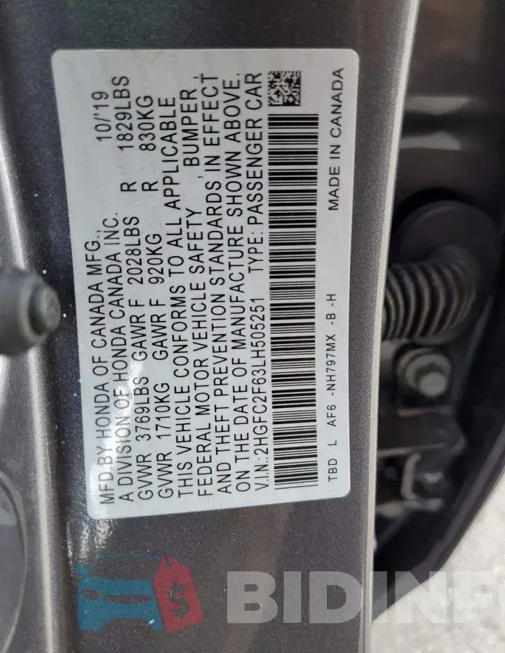 2HGFC2F63LH505251 Photo# 12