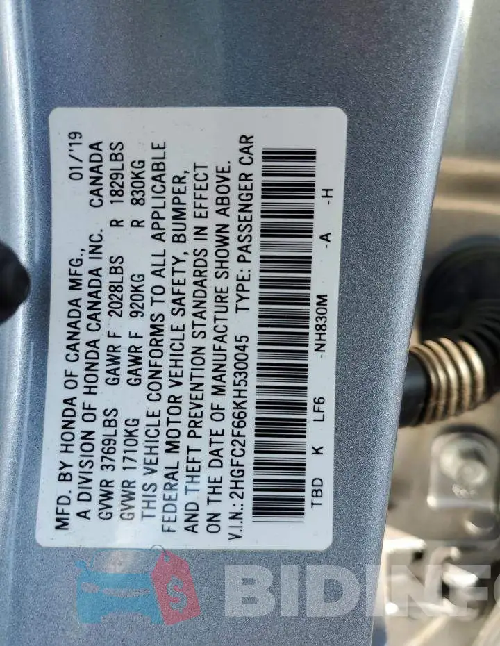 2HGFC2F66KH530045 Photo# 12