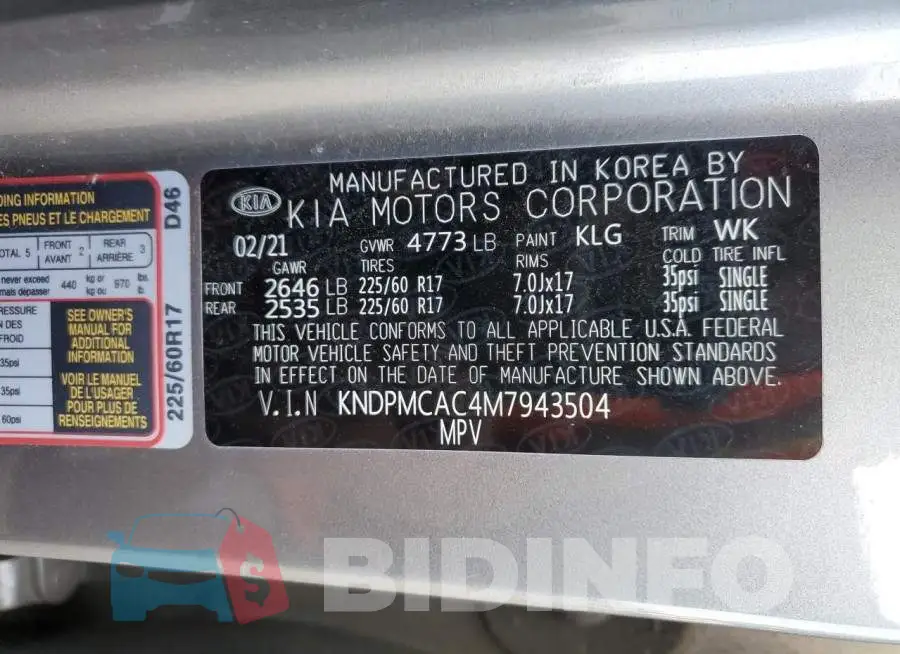 KNDPMCAC4M7943504 Photo# 13