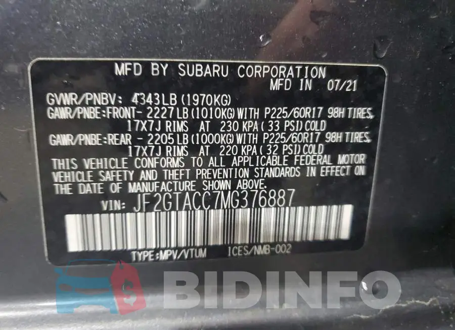 JF2GTACC7MG376887 Photo# 13
