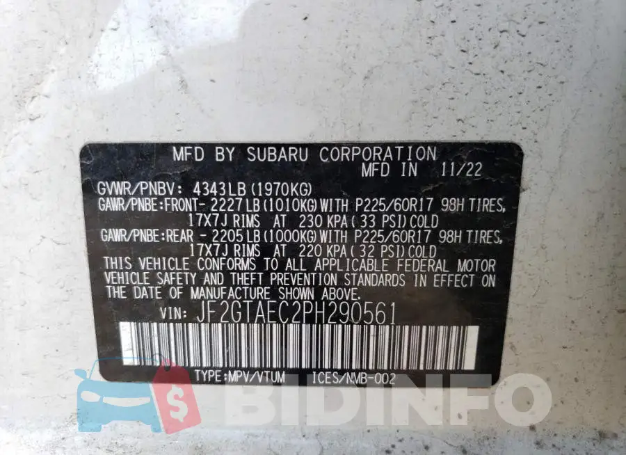 JF2GTAEC2PH290561 Photo# 14