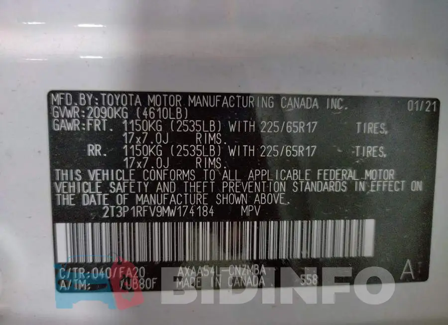 2T3P1RFV9MW174184 Photo# 14