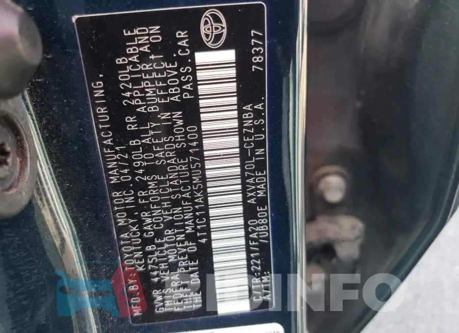 4T1C11AK5MU571400 Photo# 13